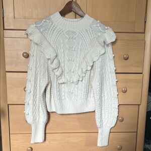 ASTR White Crew Neck Sweater with Ruffled Details